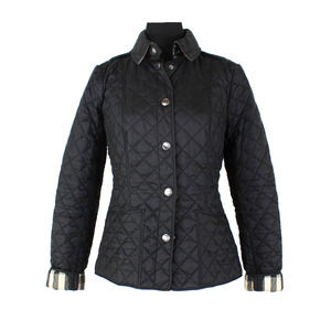 Burberry Brit Quilted Jacket Tan Nova Check Lined Snap Up Point Collar Size S